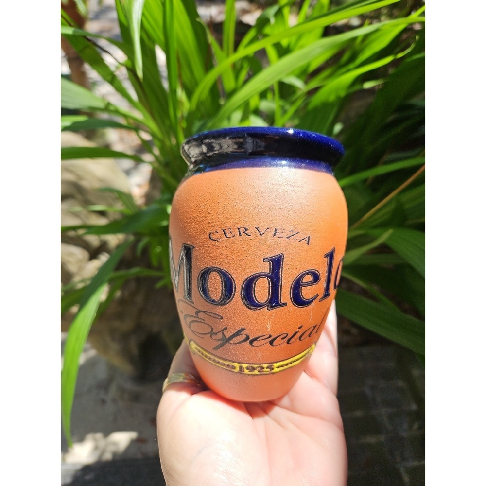 Modelo Especial Cerveza Cantarito Mexican Pottery Cup Glass 5"